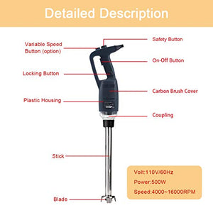 NJTFHU Electric Mixer Immersion Blender Commercial Hand Blenders With 16-Inch Detachable Shaft 500 Watt Power 35-Gallon Capacity Stainless Steel Variable Speed