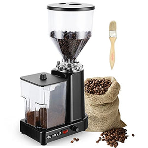 Huanyu Coffee Grinder Electric Flat Burr Grinding Machine Automatic Mill 35oz Coffee Bean Grinder with 19 Adjustable Grind Settings 36 Cups Professional Espresso Miller 200W Cleaning Brush Included