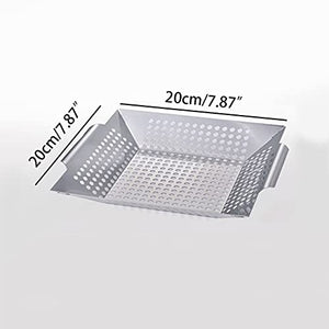 PDGJG Vegetable Grill Basket Stainless Steel Square BBQ Grid Topper Barbecue Wok BBQ Accessories for Grilling Veggies Fish Kabob Pizza (Size : Small)