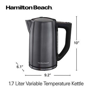Hamiton Beach 1.7 Liter Variable Temperature Electric Kettle for Tea and Hot Water, Removable Mesh Filter, Cordless, Keep Warm, Auto-Shutoff and Boil-Dry Protection, Black Stainless Steal (41027R)