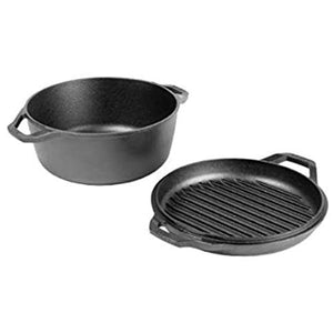 Lodge Chef Collection 6 Quart Cast Iron Double Dutch Oven. Seasoned and Ready for the Kitchen or Campfire. Cover Converts to a Grill Pan for Searing. Made from Quality Materials to Last a Lifetime