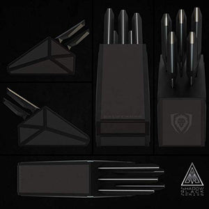 The Shadow Black 5-Piece Knife Block Set Bundled with The Dalstrong Premium Whetstone Kit - #6000/#1000 Grit with Stand