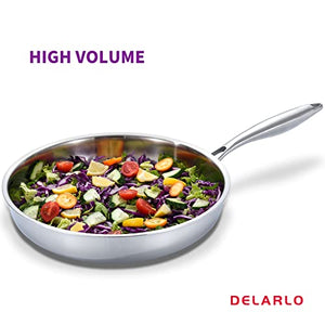 Delarlo Stainless Steel Frying Pan set, 8”/10”/12” Cooking pans, Whole body 18/10 Stainless steel Tri-Ply Cookware Set, Heats Qickly Chef's pan with Ergonomic Handles, Suitable for All Stove