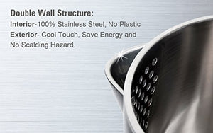 Secura SWK-1701DB The Original Stainless Steel Double Wall Electric Water Kettle 1.8 Quart