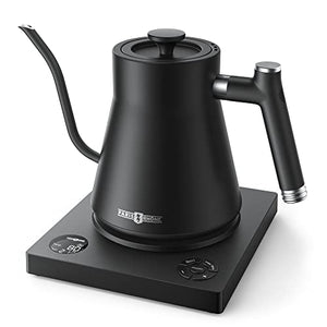Gooseneck Electric Pour-Over Kettle, Temperature Variable Kettle for Coffee Tea Brewing, 1L Stainless Steel Kettle, Temperature Holding, Built-in Stopwatch,Button Control,Quick Heating,Black