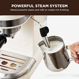 Neretva 20 Bar Espresso Coffee Machine with Steam Wand for Latte Espresso and Cappuccino, Compact Espresso Maker For Home Barista, 1350W Premium Italian High Pressure - Beige