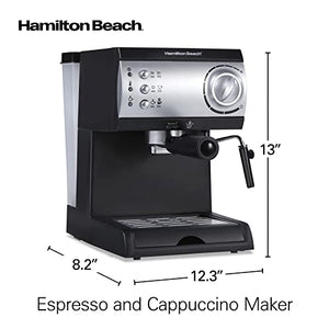 Hamilton Beach 15 Bar Espresso Machine, Cappuccino, Mocha, & Latte Maker, with Milk Frother, Make 2 Cups Simultaneously, Works with Pods or Ground Coffee, 50 oz. Water Reservoir, Black