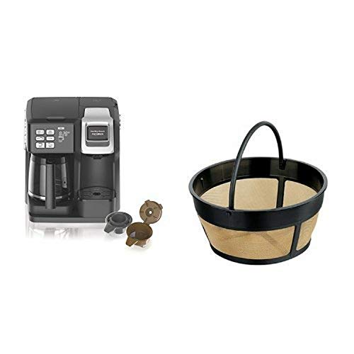 Hamilton Beach 49976 Flex brew 2-Way Brewer Programmable Coffee Maker, Black & Hamilton Beach Permanent Gold Tone Filter, Fits Most 8 to 12-Cup Coffee Makers (80675R/80675 )