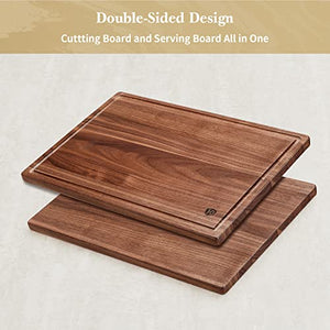 Dofira Large Walnut Wood Cutting Board, Wooden Cutting Boards for Kitchen, Reversible Charcuterie Boards with Deep Juice Groove 18 x 12 Inches (Gift Box Included)…