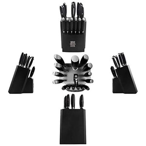 TUO Knife Block Set - 17 PCS Kitchen Knife Set with Wooden Block, Honing Steel and Shears - German X50CrMoV15 Steel with Full Tang Pakkawood Handle - FALCON SERIES with Gift Box, Black