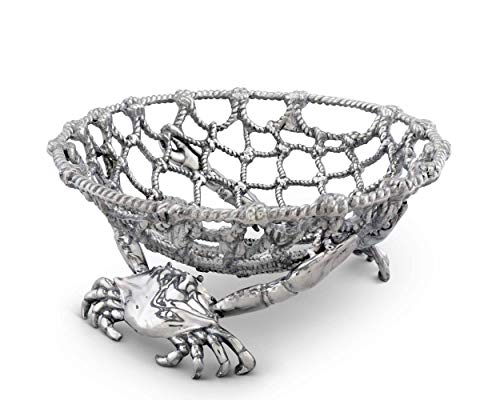 Arthur Court Fruit Centerpiece Basket Crab and Net Ocean / Seacoast Aluminum Hand Polished 15 inch Diameter 7 inch Tall