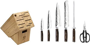 Shun Cutlery Premier 7-Piece Essential Block Set, Kitchen Knife and Knife Block Set, Includes 8” Chef's Knife, 4” Paring Knife, 6.5” Utility Knife, & More, Handcrafted Japanese Kitchen Knives