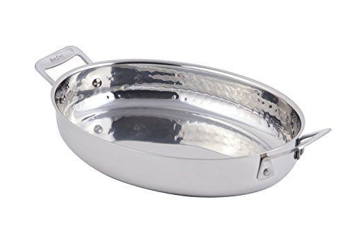 Bon Chef 60002HF Stainless Steel Induction Bottom Cucina 12" Oval Augratin Dish, Hammered Finish, 2-1/2 Quart Capacity, 12.4" Diameter x 1.8" Height