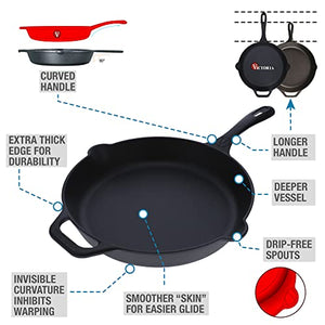 Victoria Cast Iron Dutch Oven with Lid. Stock Pot, 4 Quart, Black & Cast Iron Dutch Oven with Lid. Stock Pot with Dual Handles Seasoned with 100% Kosher Certified Non-GMO Flaxseed Oil, 4 Quart, Black
