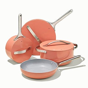 Caraway Nonstick Ceramic Cookware Set (12 Piece) Pots, Pans, Lids and Kitchen Storage - Non Toxic, PTFE & PFOA Free - Oven Safe & Compatible with All Stovetops (Gas, Electric & Induction) - Perracotta