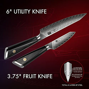 Damascus Kitchen Knife Set, SHAN ZU 7-Piece Professional Knife Sets for Chefs, Japanese AUS-10V Super Steel With G10 Handle Knife Block Set, GYO Series