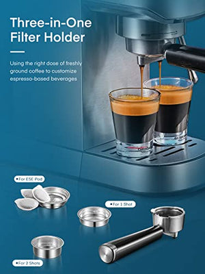 HOUSNAT Espresso Machine, 20 Bar Espresso and Cappuccino Maker with Milk Frother Steam Wand, Professional Espresso Coffee Machine for Cappuccino and Latte, Compact Design, Brushed Stainless Steel