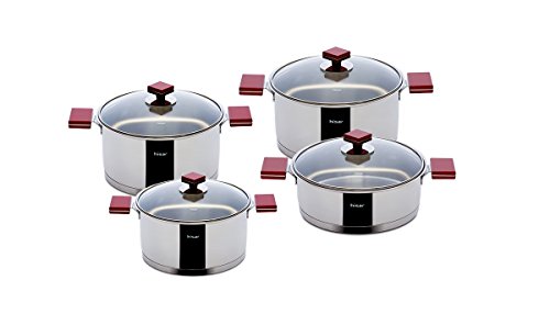 Hisar 8 Piece Milan Stainless Steel Cookware Set, Red