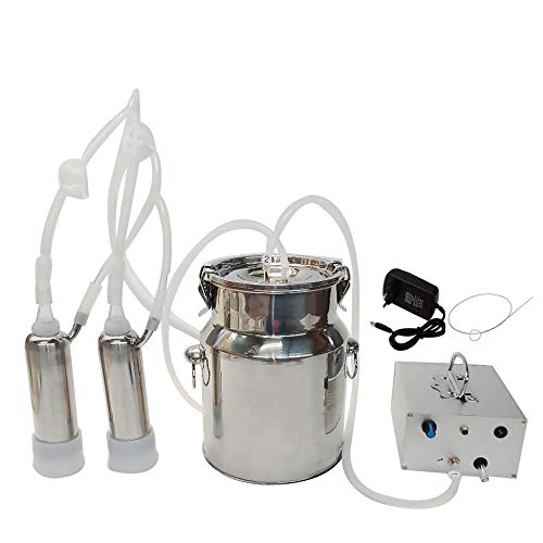 MTPLUM Electric Milking Machine for Sheep Cow Stainless Steel Bucket Adjustable Speed Milk Filled with Automatic Stop Device Suction Milker Vacuum Pump Household commerical (7L, Cow)