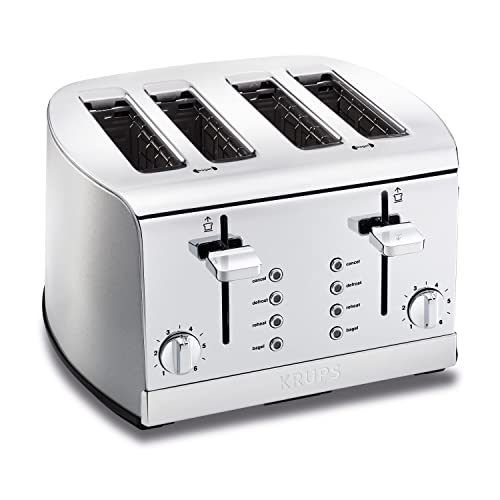 KRUPS KH734D Breakfast Set 4-Slot Toaster with Brushed and Chrome Stainless Steel Housing, 4-Slices with Dual Independent Control Panel, Silver