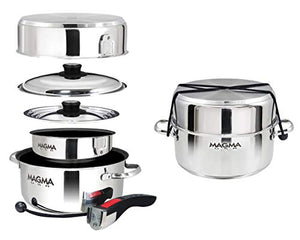 Magma Products, A10-363-2-IND, Gourmet Nesting 7-Piece Stainless Steel Induction Cookware Set with Ceramica Non-Stick, Silver