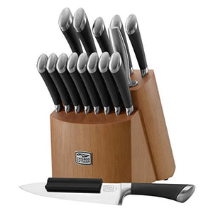 Chicago Cutlery 17 Piece Forged Premium Knife Block Set with Wooden Storage Block | Cushion-Grip Handles with Stainless Steel Blades that Resists Stains, Rust, and Pitting | Fusion Kitchen Knife Set