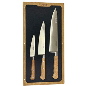 Laguiole en Aubrac Professional Stainless Fully Forged Steel Made In France Starter 3-Piece Premium Kitchen Knife Set With Juniper Handles