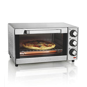 Toshiba EM131A5C-BS Microwave Oven, 1.2 Cu Ft, Black Stainless Steel & Hamilton Beach Countertop Toaster Oven & Pizza Maker Large 4-Slice Capacity, Stainless Steel (31401)