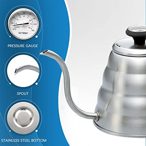 LIQIU Stainless Steel Pour Over Coffee Kettle,1.2L/40oz Silver Gooseneck Kettle,Tea Kettle with Thermometer,Thin Spout Tea & Coffee Kettle,for All Stovetops,Gas,Electric., 12×6×7