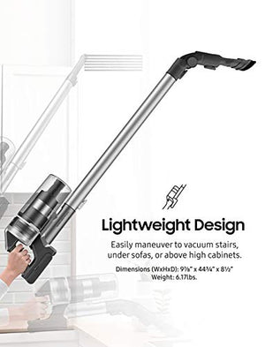 Samsung Jet 75 Stick Cordless Lightweight Vacuum Cleaner with Removable Long Lasting Battery and 200 Air Watt Suction Power, Complete with 180 Deg Swivel Brush, Titan Silver