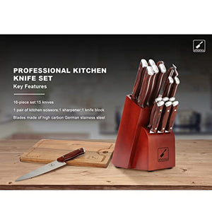 Japanese Knife Set, imarku 16-Piece Professional Kitchen Knife Set with Block, Chef Knife Set with Knife Rod, German High Carbon Steel Kitchen Knives Set