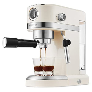 Neretva 20 Bar Espresso Coffee Machine with Steam Wand for Latte Espresso and Cappuccino, Compact Espresso Maker For Home Barista, 1350W Premium Italian High Pressure - Beige