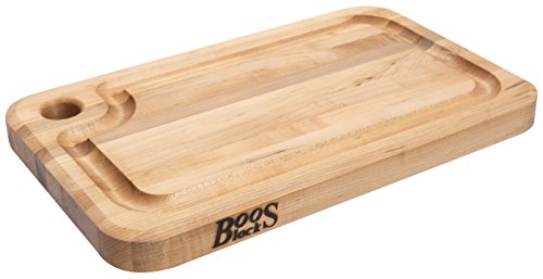 John Boos Block MPL1610125-FH-GRV Prestige Maple Wood Edge Grain Reversible Cutting Board with Juice Groove, 16 Inches x 10 Inches x 1.25 Inches