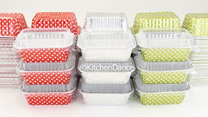 KitchenDance Disposable Aluminum Mini 6 ounce Individual Sized Loaf Pans #4004 Color & Lid Options (Red Polka Dot- With Lids, 1000)