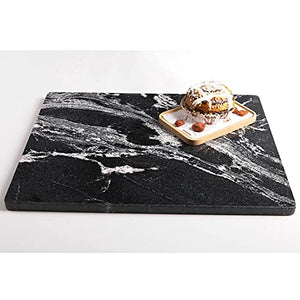 Soulscrafts Black Marble Pastry Cheese and Cutting Board with White Vein Slab 16x12x0.5 Inch