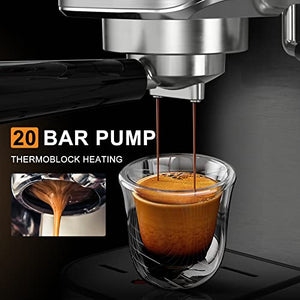 Espresso Machine, 20 Bar Compact Espresso Coffee Machine with Milk Frother, Digital Touch Panel, 37 Oz Removable Water Tank for Espresso Make
