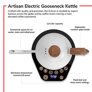 Brewista Artisan Electric Gooseneck Kettle, 1 Liter, For Pour Over Coffee, Brewing Tea, LCD Panel, Precise Digital Temperature Selection, Flash Boil and Keep Warm Settings (Matte Black)