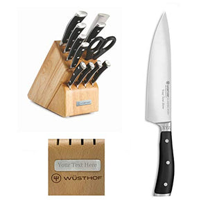 Wusthof Classic Ikon - 12 Pc. Knife Block Set - Personalized Engraving of Chef's Knife and Brushed Stainless Steel Faceplate for Block Available