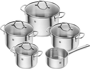 Zwilling Flow 5-Piece Cookware Set Glass Lids Suitable for Induction Cookers Dishwasher Safe Rust-Free 18/10 Stainless Steel