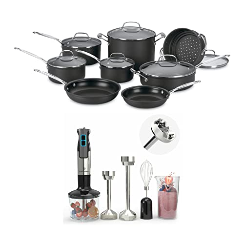Cuisinart 66-14N 14 Piece Chef's Classic Non-Stick Hard Anodized Cookware Set with 9-Speed Immersion Hand Blender Bundle (2 Items)