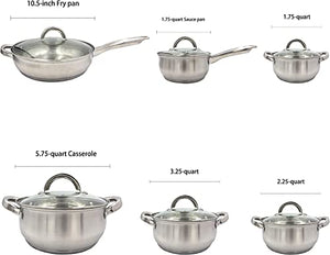 W Home Heim Concept 12-Piece Induction Ready Stainless Steel Cookware Sets with Glass Lid, Silver on Cookware Sets Stainless Steel | Cookware Sets on Sale (HC-W001)