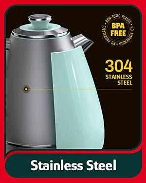 Hazel Quinn Electric Water Kettle, Tea Kettle, Stainless Steel, Hot Water with Thermometer, Retro Style, Fast Boiling, BPA Free, Automatic Shut-Off, Boil-Dry Protection, Swivel Base, 1.7 L, Mint Green