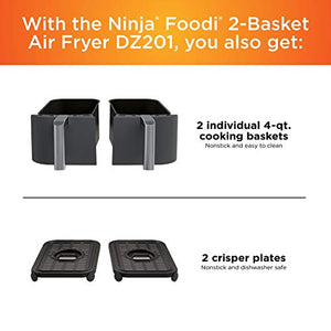 Ninja DZ201 Foodi 8 Quart 6-in-1 DualZone 2-Basket Air Fryer with 2 Independent Frying Baskets, Match Cook & Smart Finish to Roast, Broil, Dehydrate & More for Quick, Easy Meals, Grey