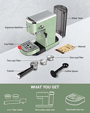 Laekerrt 20 Bar Espresso Machine with Milk Steamer and Frother Wand (Green)&Laekerrt Espresso Knock Box(Yellow)