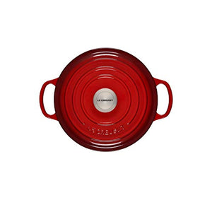 Le Creuset 8 Piece Multi-Purpose Enameled Cast Iron with SS Knobs, Stoneware, and Toughened Nonstick PRO Fry Pan Complete Cookware Set - Cerise