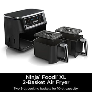 Ninja DZ550 Foodi 10 Quart 6-in-1 DualZone Smart XL Air Fryer with 2 Independent Baskets, Smart Cook Thermometer for Perfect Doneness, Match Cook & Smart Finish to Roast, Dehydrate & More, Grey