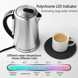DOPUDO Smart Electric Kettle, 1.7 Liter Variable Temperature Control Tea Kettle with LED Polychrome Indicators, Auto-Shutoff and Boil-Dry Protection, Cordless Stainless Steel Kettle to Keep Warm for Coffee and Hot Water