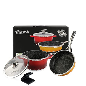 ARTMARTIN Nonstick Cookware Set,3-piece set of 8-inch nonstick frying pan & 3-quart soup with lid suitable for two pots