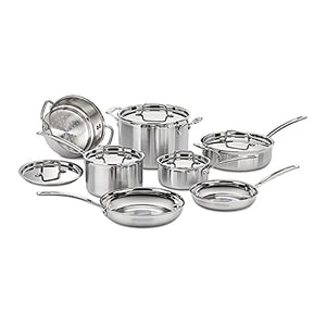 Cuisinart MCP-12N MultiClad Pro 3-Ply Stainless Steel Cookware Set with Nonstick Color Chef Knife Set (18-Piece Set) (2 Items)