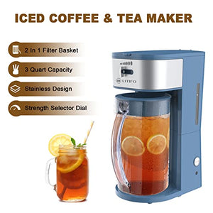 LITIFO Iced Tea Maker and Iced Coffee Maker Brewing System with 2-quart Pitcher, sliding strength selector for Taste Customization, Stainless Steel Decoration (Blue)